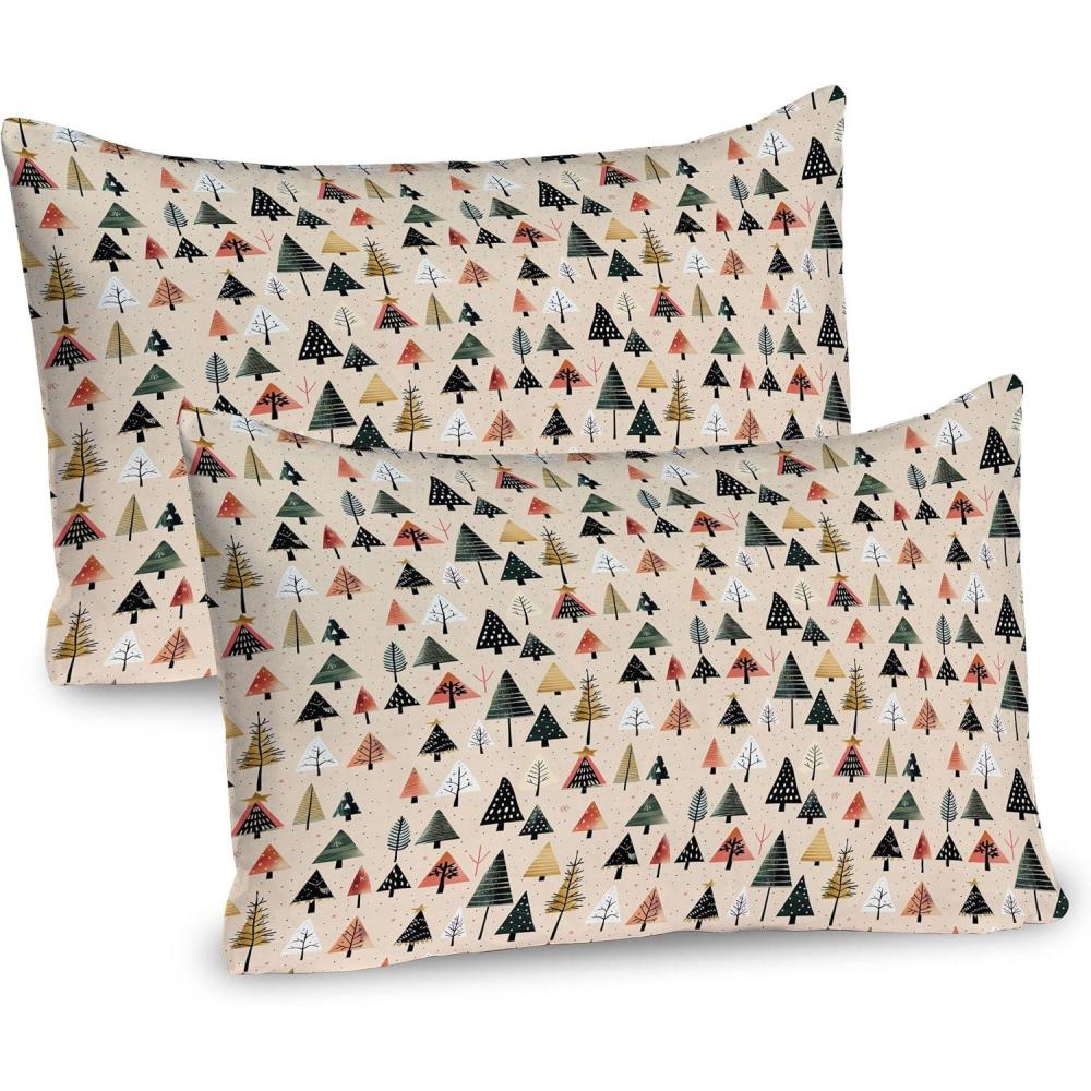 imageAmbesonne Christmas Pillow Sham Set of 2 Modern Abstract Pine Trees Xmas Theme Dotted Background Print Quality Microfiber Bedding Item for All Seasons 30 x 20 Beige Forest Green and Coral