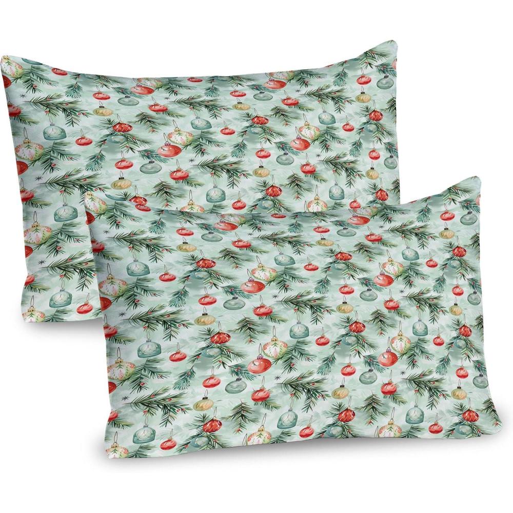 imageAmbesonne Christmas Pillow Sham Set of 2 Xmas Time Illustration of Globes and Pine Leaves Family Love Quality Microfiber Bedding Item for All Seasons 30 x 20 Pale Mint Green and Vermilion