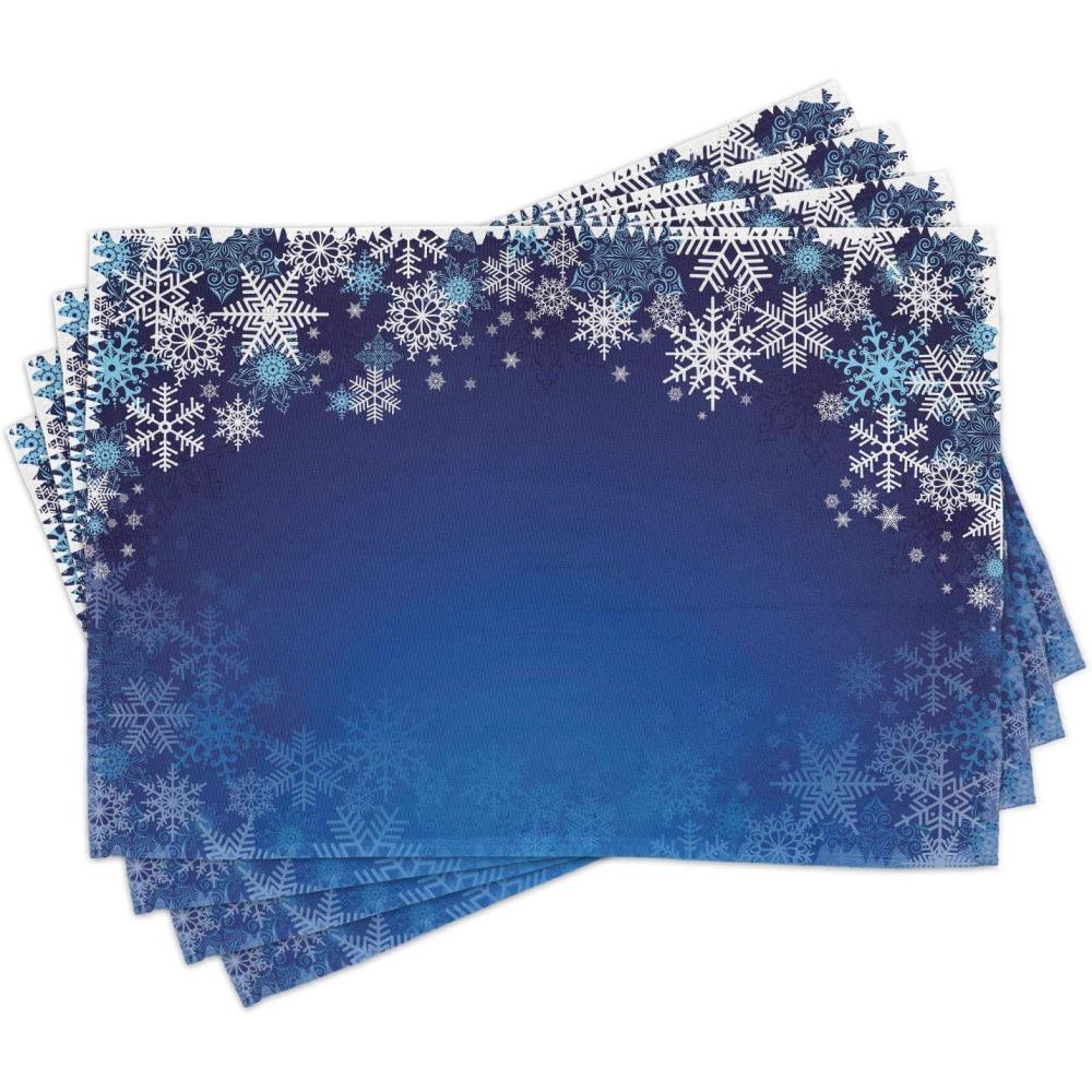 imageAmbesonne Christmas Place Mats Set of 4 Ornamental White Snowflakes in Various Styles Cold Winter Season Washable Fabric Placemats for Dining Table Standard Size Blue Navy