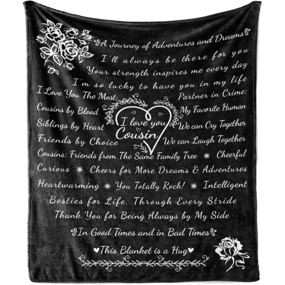 imageAmbesonne Cousin Gift Blanket Custom Gift Idea for Women amp Men Christmas Birthday Present Male Female Flannel Fleece Bed amp Throw Cover Filled with Appreciation Love Words 50 x 70 BlackBlack