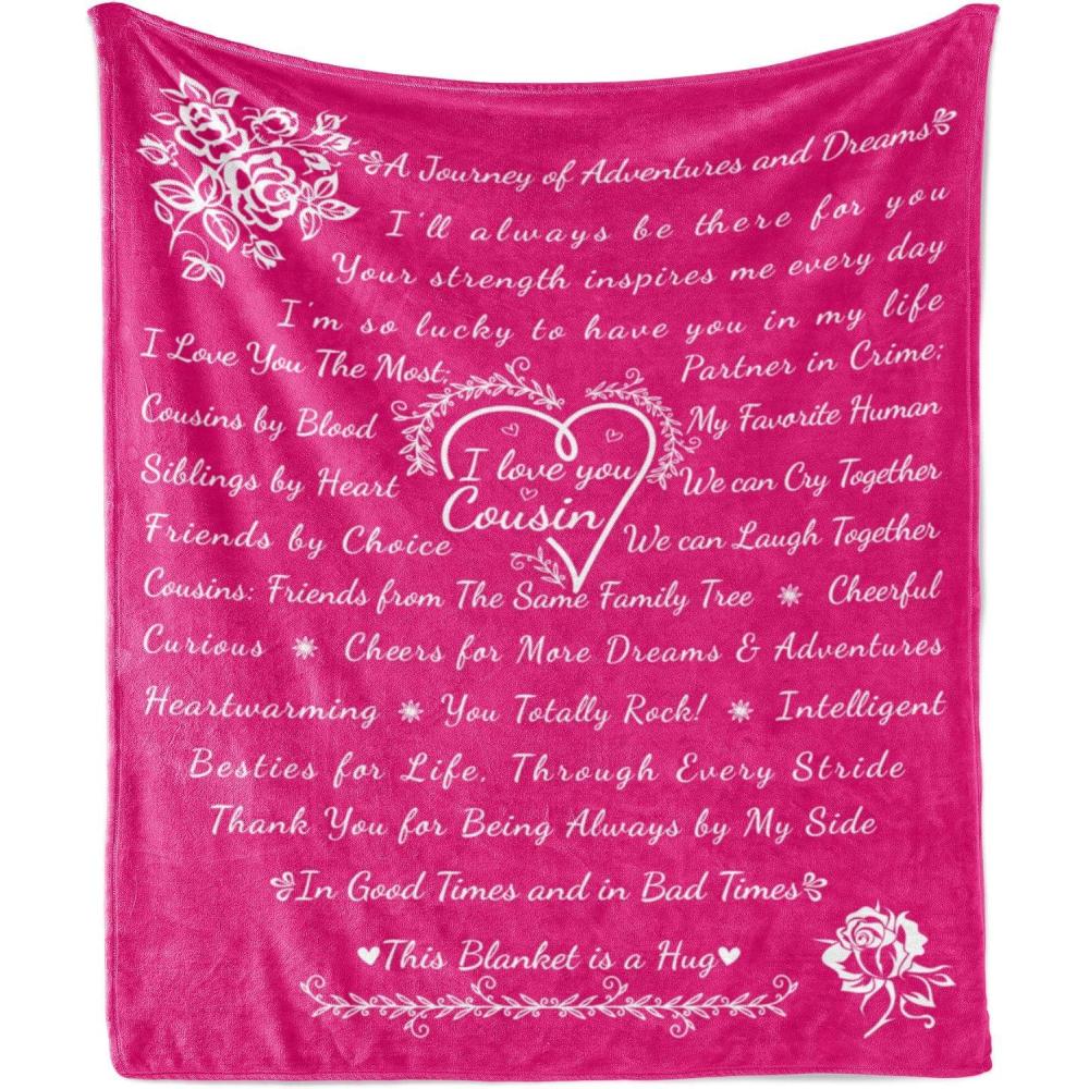 imageAmbesonne Cousin Gift Blanket Custom Gift Idea for Women amp Men Christmas Birthday Present Male Female Flannel Fleece Bed amp Throw Cover Filled with Appreciation Love Words 50 x 70 BlackMagenta