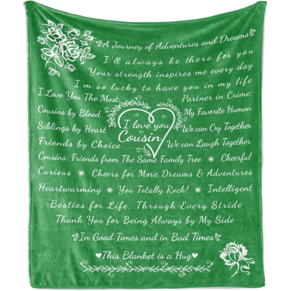 imageAmbesonne Cousin Gift Blanket Custom Gift Idea for Women amp Men Christmas Birthday Present Male Female Flannel Fleece Bed amp Throw Cover Filled with Appreciation Love Words 50 x 70 BlackGreen