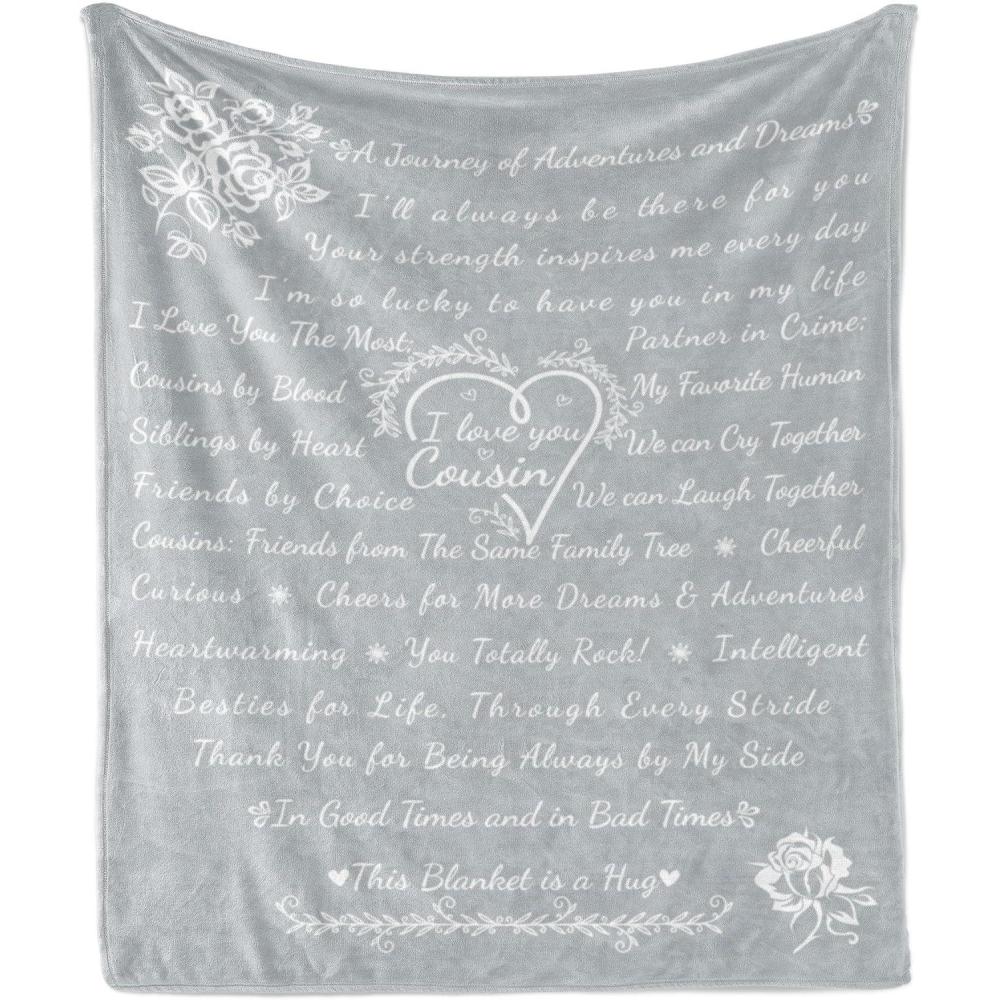 imageAmbesonne Cousin Gift Blanket Custom Gift Idea for Women amp Men Christmas Birthday Present Male Female Flannel Fleece Bed amp Throw Cover Filled with Appreciation Love Words 50 x 70 BlackPale Grey