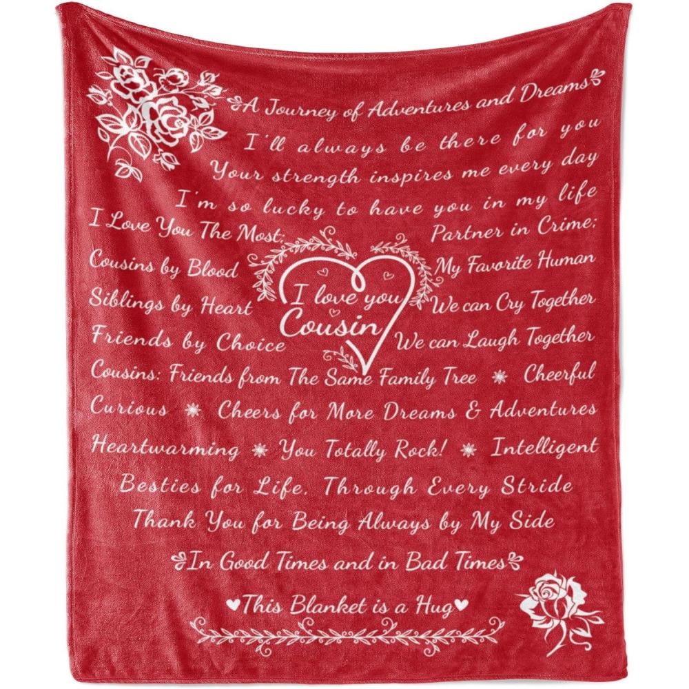 imageAmbesonne Cousin Gift Blanket Custom Gift Idea for Women amp Men Christmas Birthday Present Male Female Flannel Fleece Bed amp Throw Cover Filled with Appreciation Love Words 50 x 70 BlackRed
