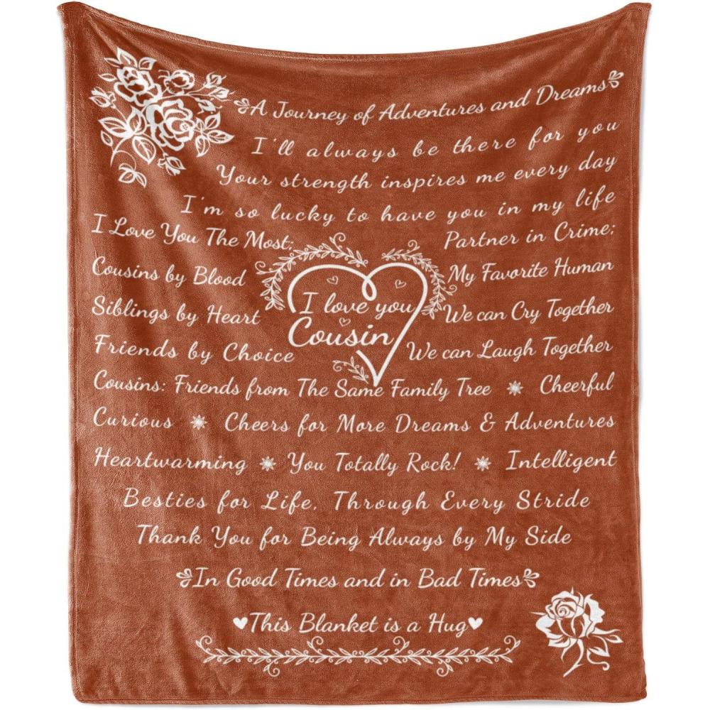imageAmbesonne Cousin Gift Blanket Custom Gift Idea for Women amp Men Christmas Birthday Present Male Female Flannel Fleece Bed amp Throw Cover Filled with Appreciation Love Words 50 x 70 BlackRust