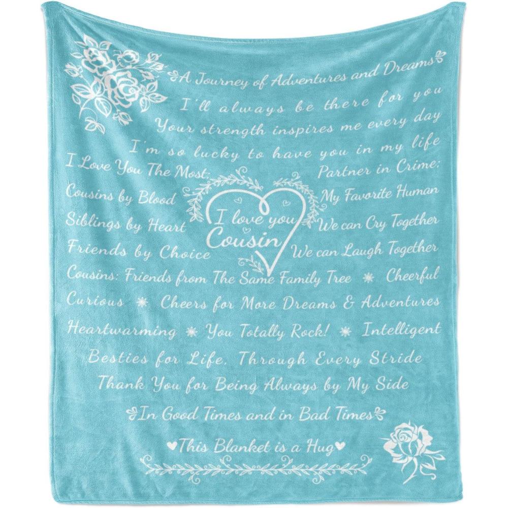 imageAmbesonne Cousin Gift Blanket Custom Gift Idea for Women amp Men Christmas Birthday Present Male Female Flannel Fleece Bed amp Throw Cover Filled with Appreciation Love Words 50 x 70 BlackTurquoise