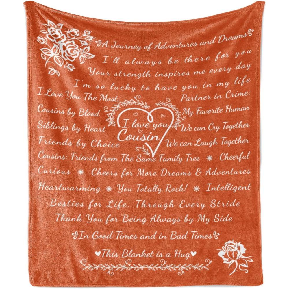 imageAmbesonne Cousin Gift Blanket Custom Gift Idea for Women amp Men Christmas Birthday Present Male Female Flannel Fleece Bed amp Throw Cover Filled with Appreciation Love Words 50 x 70 BlackBurnt Orange
