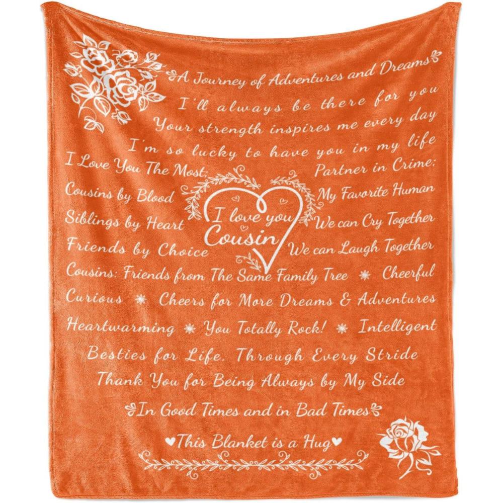imageAmbesonne Cousin Gift Blanket Custom Gift Idea for Women amp Men Christmas Birthday Present Male Female Flannel Fleece Bed amp Throw Cover Filled with Appreciation Love Words 50 x 70 BlackOrange