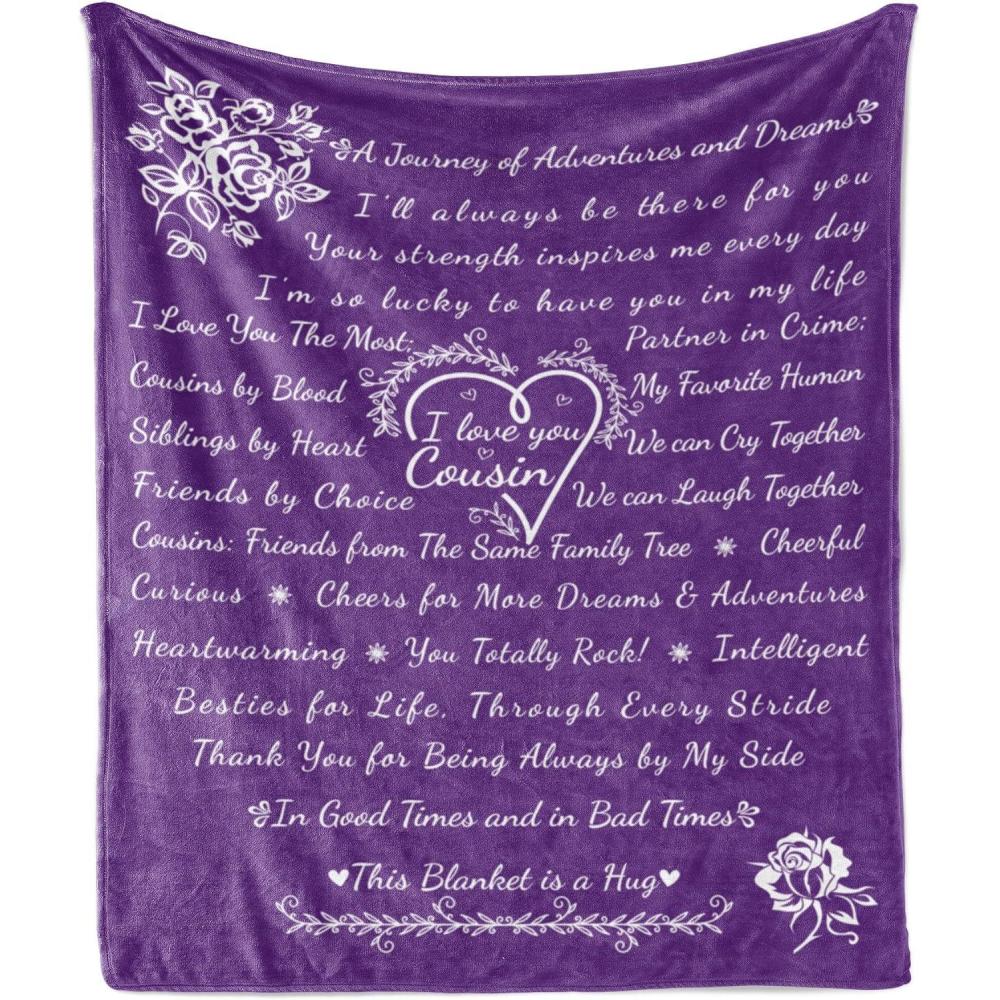 imageAmbesonne Cousin Gift Blanket Custom Gift Idea for Women amp Men Christmas Birthday Present Male Female Flannel Fleece Bed amp Throw Cover Filled with Appreciation Love Words 50 x 70 BlackPurple