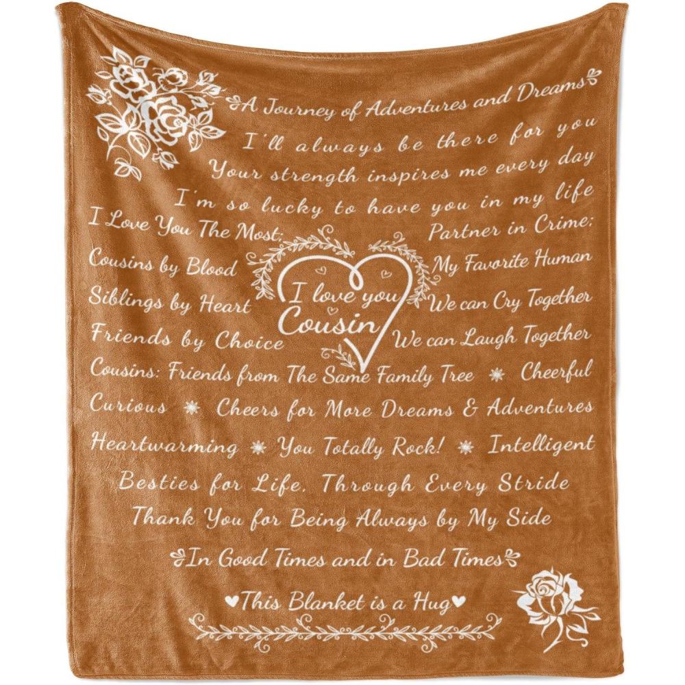 imageAmbesonne Cousin Gift Blanket Custom Gift Idea for Women amp Men Christmas Birthday Present Male Female Flannel Fleece Bed amp Throw Cover Filled with Appreciation Love Words 50 x 70 BlackCinnamon