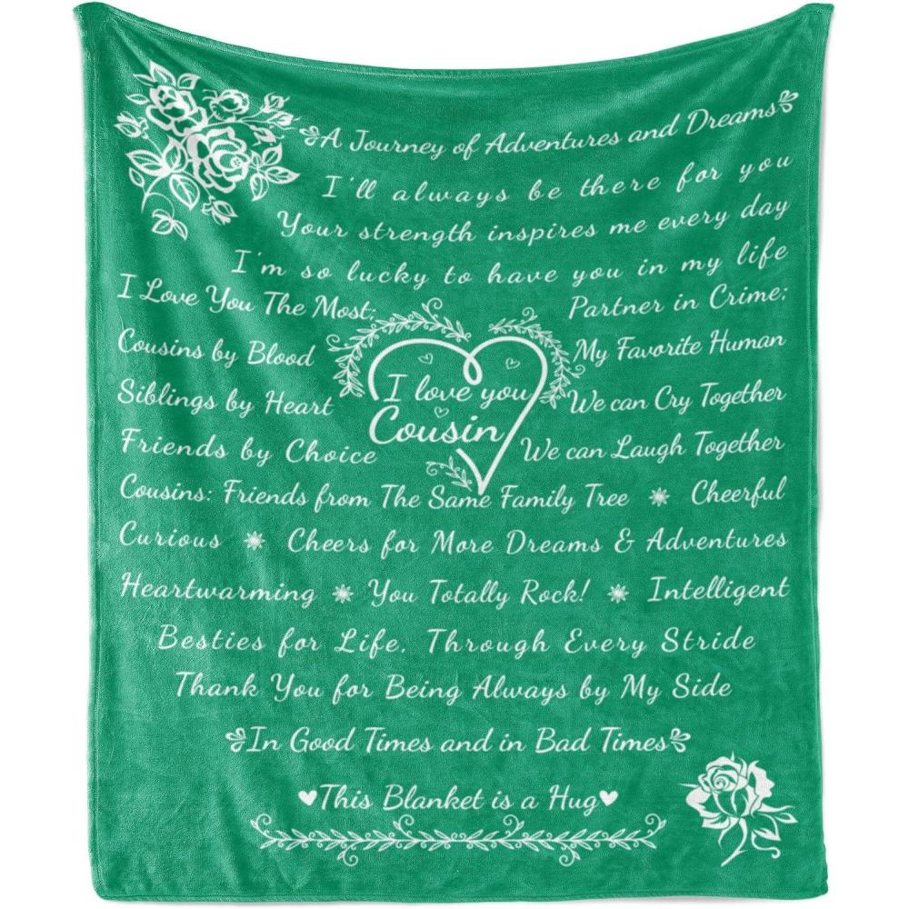 imageAmbesonne Cousin Gift Blanket Custom Gift Idea for Women amp Men Christmas Birthday Present Male Female Flannel Fleece Bed amp Throw Cover Filled with Appreciation Love Words 50 x 70 BlackJade Green