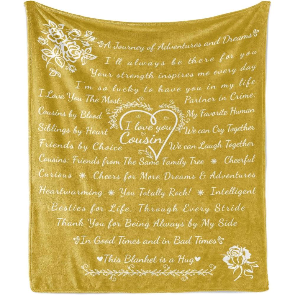 imageAmbesonne Cousin Gift Blanket Custom Gift Idea for Women amp Men Christmas Birthday Present Male Female Flannel Fleece Bed amp Throw Cover Filled with Appreciation Love Words 50 x 70 BlackMustard