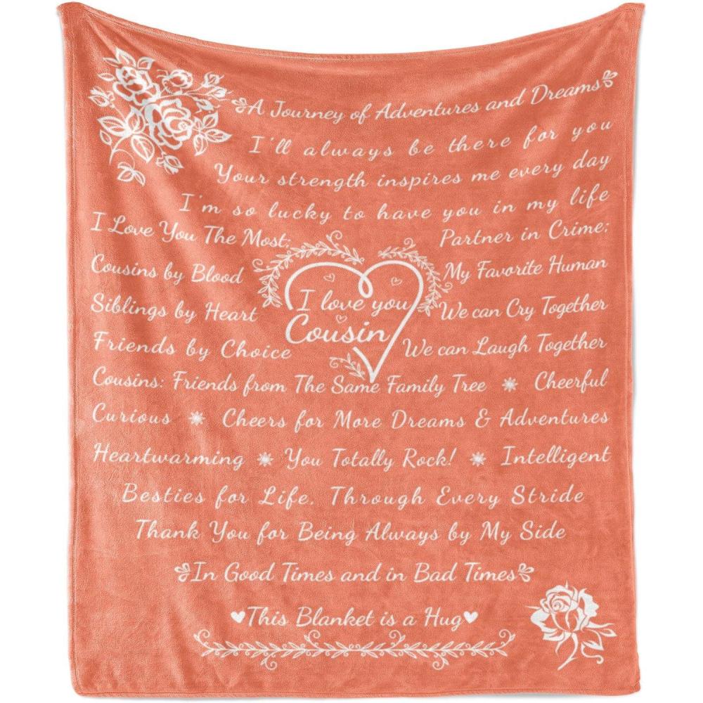 imageAmbesonne Cousin Gift Blanket Custom Gift Idea for Women amp Men Christmas Birthday Present Male Female Flannel Fleece Bed amp Throw Cover Filled with Appreciation Love Words 50 x 70 BlackCoral