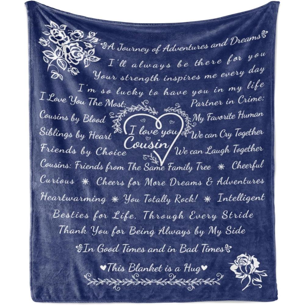 imageAmbesonne Cousin Gift Blanket Custom Gift Idea for Women amp Men Christmas Birthday Present Male Female Flannel Fleece Bed amp Throw Cover Filled with Appreciation Love Words 50 x 70 BlackNavy Blue