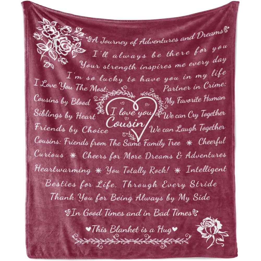 imageAmbesonne Cousin Gift Blanket Custom Gift Idea for Women amp Men Christmas Birthday Present Male Female Flannel Fleece Bed amp Throw Cover Filled with Appreciation Love Words 50 x 70 BlackRaspberry
