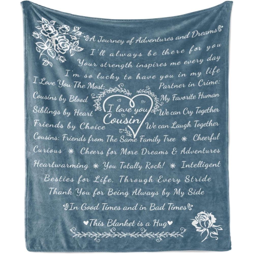 imageAmbesonne Cousin Gift Blanket Custom Gift Idea for Women amp Men Christmas Birthday Present Male Female Flannel Fleece Bed amp Throw Cover Filled with Appreciation Love Words 50 x 70 BlackSlate Blue