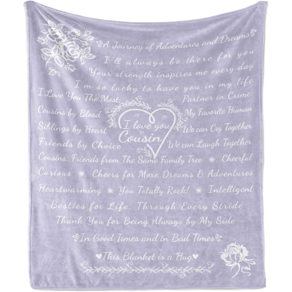 imageAmbesonne Cousin Gift Blanket Custom Gift Idea for Women amp Men Christmas Birthday Present Male Female Flannel Fleece Bed amp Throw Cover Filled with Appreciation Love Words 50 x 70 BlackLilac