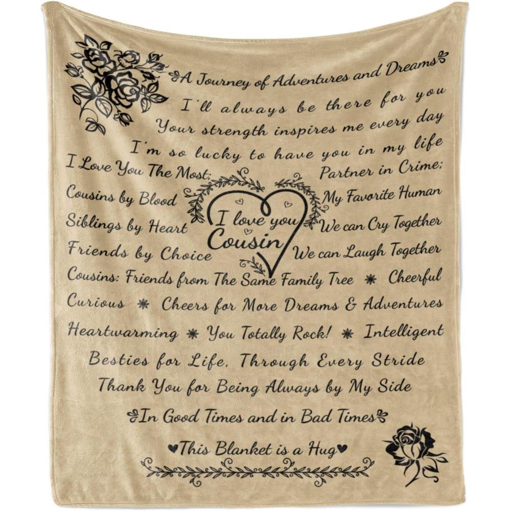 imageAmbesonne Cousin Gift Blanket Custom Gift Idea for Women amp Men Christmas Birthday Present Male Female Flannel Fleece Bed amp Throw Cover Filled with Appreciation Love Words 50 x 70 BlackBeige