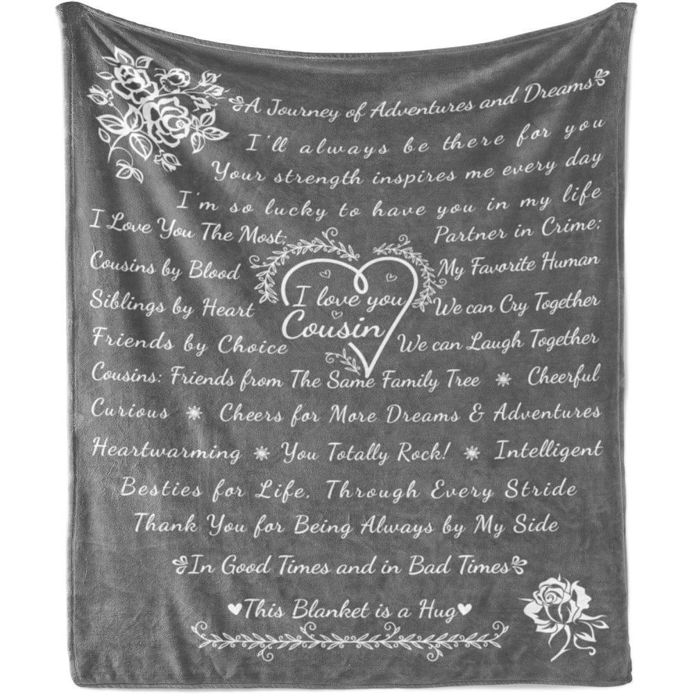 imageAmbesonne Cousin Gift Blanket Custom Gift Idea for Women amp Men Christmas Birthday Present Male Female Flannel Fleece Bed amp Throw Cover Filled with Appreciation Love Words 50 x 70 BlackGrey