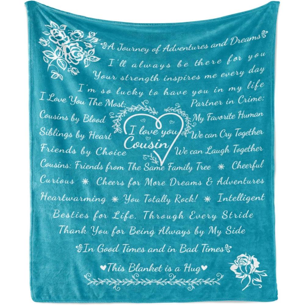 imageAmbesonne Cousin Gift Blanket Custom Gift Idea for Women amp Men Christmas Birthday Present Male Female Flannel Fleece Bed amp Throw Cover Filled with Appreciation Love Words 50 x 70 BlackPetrol Blue