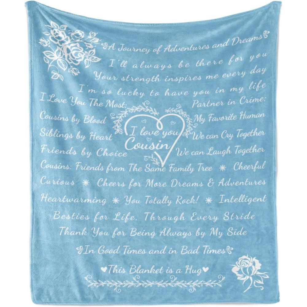 imageAmbesonne Cousin Gift Blanket Custom Gift Idea for Women amp Men Christmas Birthday Present Male Female Flannel Fleece Bed amp Throw Cover Filled with Appreciation Love Words 50 x 70 BlackSky Blue
