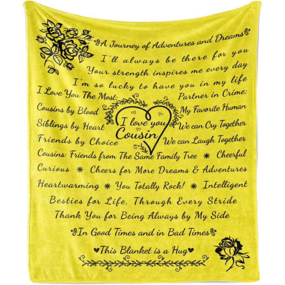 imageAmbesonne Cousin Gift Blanket Custom Gift Idea for Women amp Men Christmas Birthday Present Male Female Flannel Fleece Bed amp Throw Cover Filled with Appreciation Love Words 50 x 70 BlackYellow