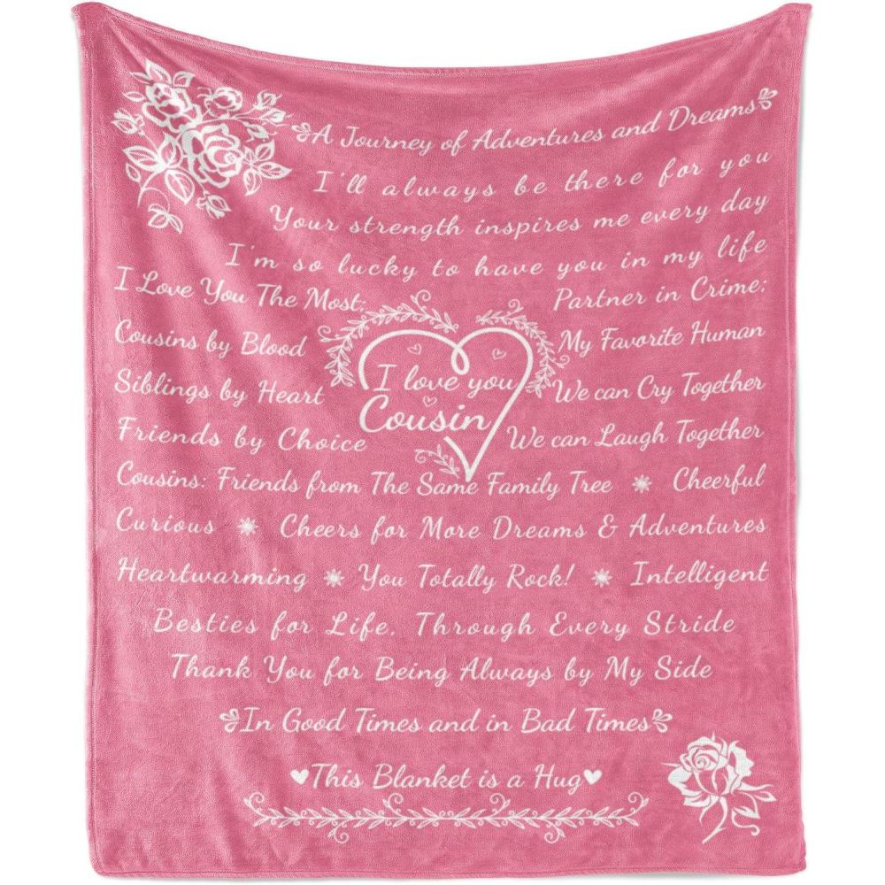 imageAmbesonne Cousin Gift Blanket Custom Gift Idea for Women amp Men Christmas Birthday Present Male Female Flannel Fleece Bed amp Throw Cover Filled with Appreciation Love Words 50 x 70 BlackPink