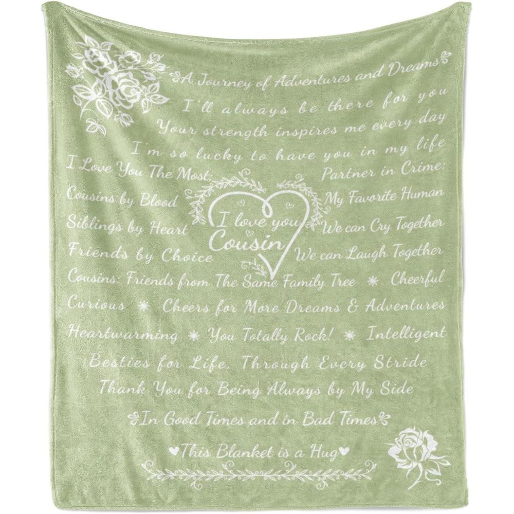 imageAmbesonne Cousin Gift Blanket Custom Gift Idea for Women amp Men Christmas Birthday Present Male Female Flannel Fleece Bed amp Throw Cover Filled with Appreciation Love Words 50 x 70 BlackPale Green