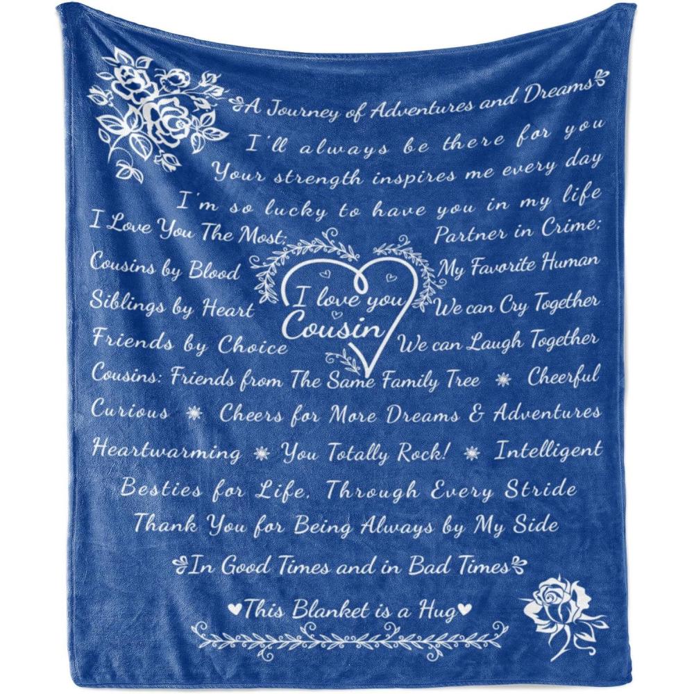 imageAmbesonne Cousin Gift Blanket Custom Gift Idea for Women amp Men Christmas Birthday Present Male Female Flannel Fleece Bed amp Throw Cover Filled with Appreciation Love Words 50 x 70 BlackRoyal Blue