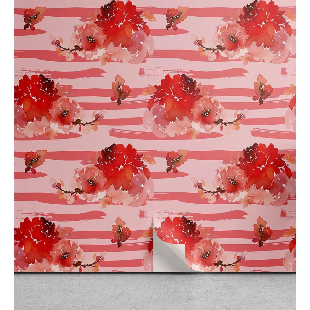 imageAmbesonne Garden Peel amp Stick Wallpaper for Home Flowers Watercolor Splashes Valentine Romantic Theme Illustration SelfAdhesive Living Room Kitchen Accent 13 x 36 Dark Pink Coral and Blush