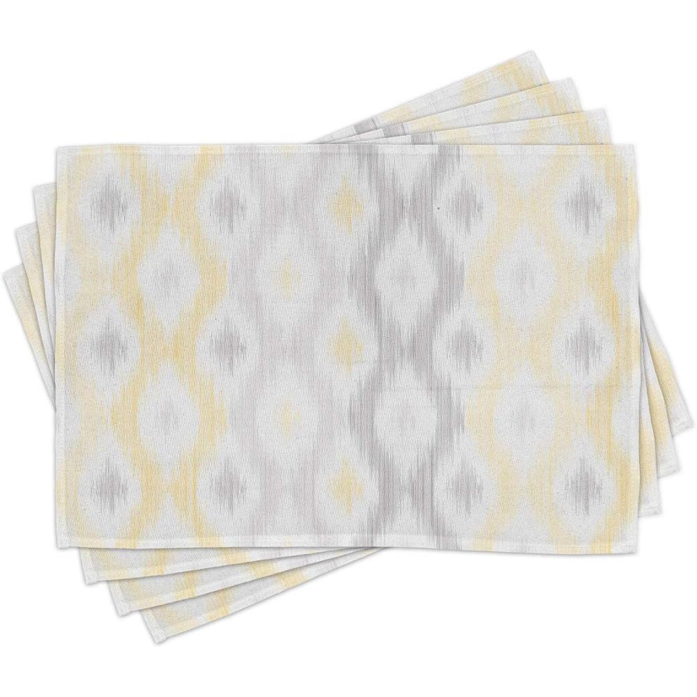 imageAmbesonne Grey and Yellow Place Mats Set of 4 Sketchy Hand Drawn Abstract Chain Like Design Washable Fabric Placemats for Dining Table Standard Size Grey Yellow