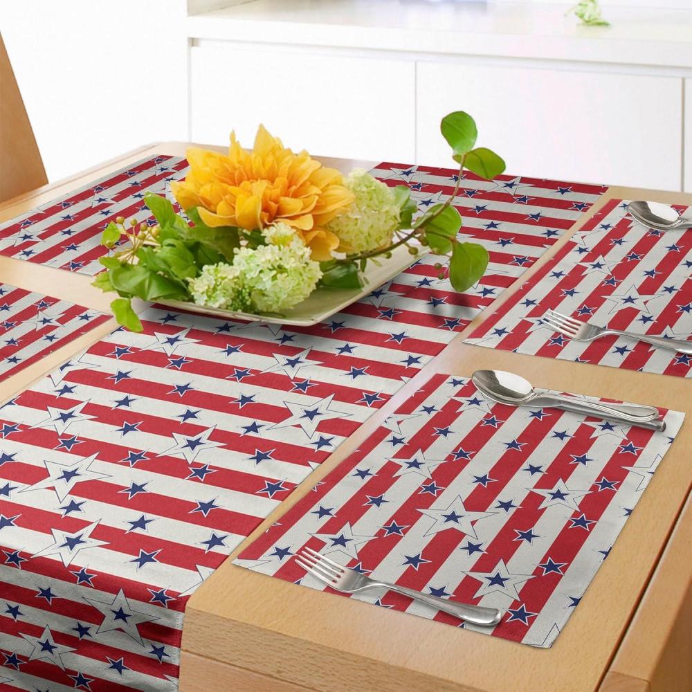 imageAmbesonne Horses Table Runner amp Placemats Classic Swedish Dalecarlian Coral Azure Blue Animals and Green Floral Arrangement Set for Dining Table Decor Placemat 4 pcs Runner 16x72 Blue BurgundyNavy Blue