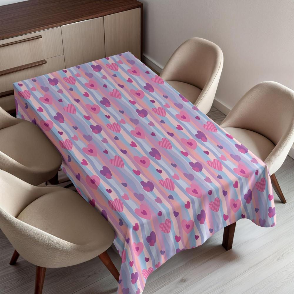 imageAmbesonne Love Tablecloth Hearts for Valentine Vertical Stripes Lines Ornament Romance Wedding Rectangular Table Cover for Dining Room Kitchen Decor 60 X 90 Pale Muave Blue Purple Pink