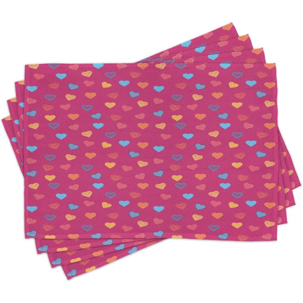 imageAmbesonne Magenta Place Mats Set of 4 Heart Valentine Days Lovers Love Concept Washable Fabric Placemats for Dining Table Standard Size Multicolor