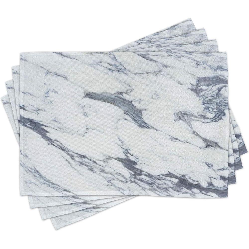 imageAmbesonne Marble Print Place Mats Set of 4 Realistic Paint Mineral Nature Surface Motif Rock Formation Models Art Washable Fabric Placemats for Dining Table Standard Size Blue Grey White