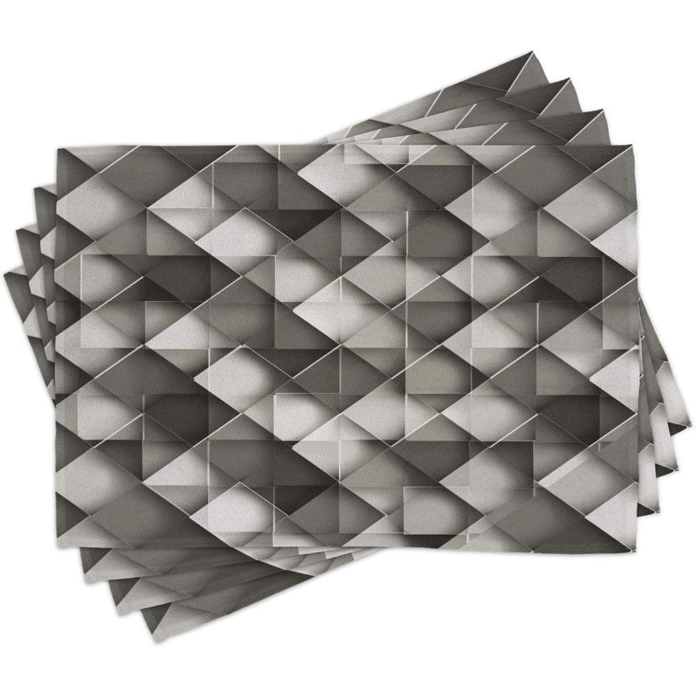imageAmbesonne Modern Place Mats Set of 4 Geometrical Design with Grey Ombre Colored Squares Print Washable Fabric Placemats for Dining Table Standard Size Grey Charcoal