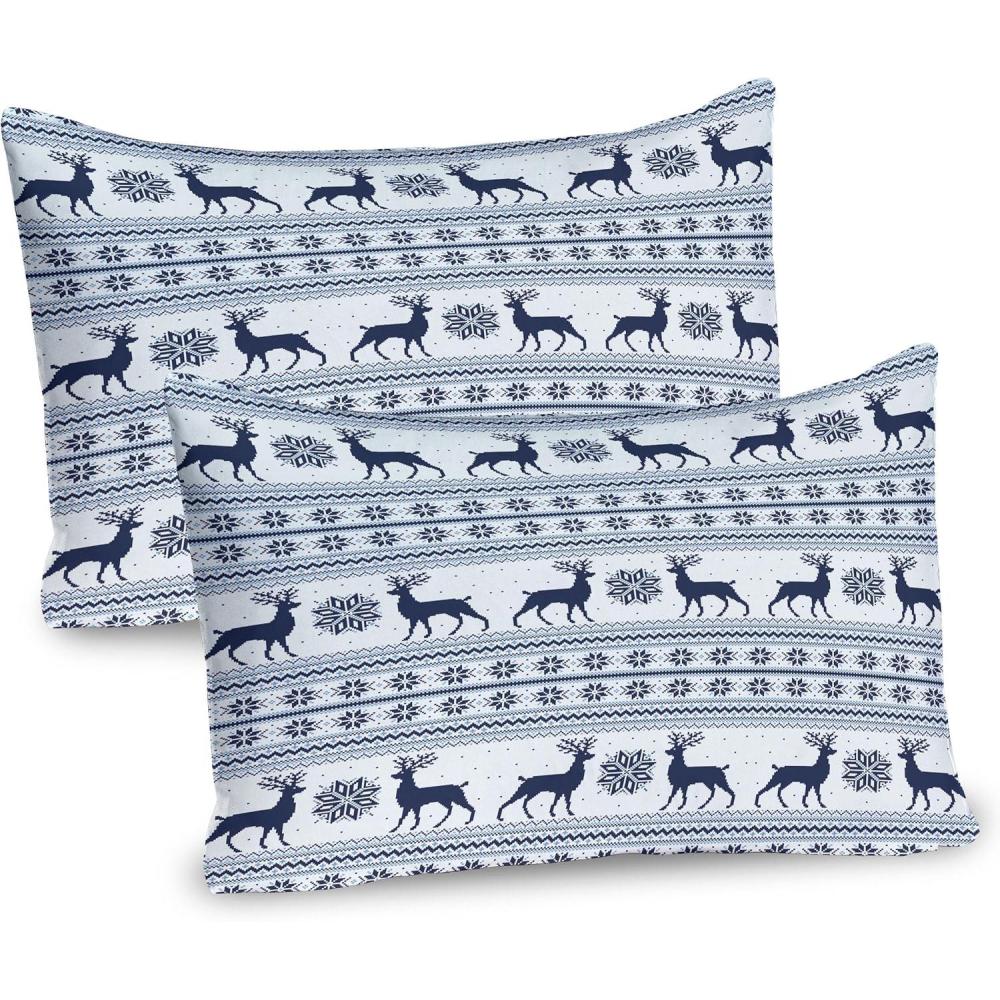 imageAmbesonne Nordic Pillow Sham Set of 2 Pixel Art Style Christmas Pattern with Reindeer and Snowflake Motifs Quality Microfiber Bedding Item for All Seasons 30 x 20 Pale Blue Dark Blue