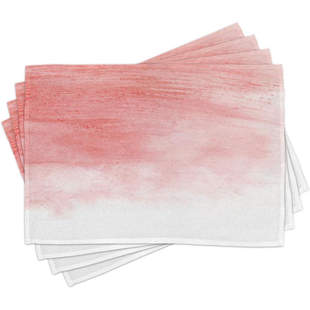 imageAmbesonne Peach Place Mats Set of 4 Hand Drawn Watercolor Style with Brush Strokes with Ombre Effect Print Washable Fabric Placemats for Dining Table Standard Size White Coral