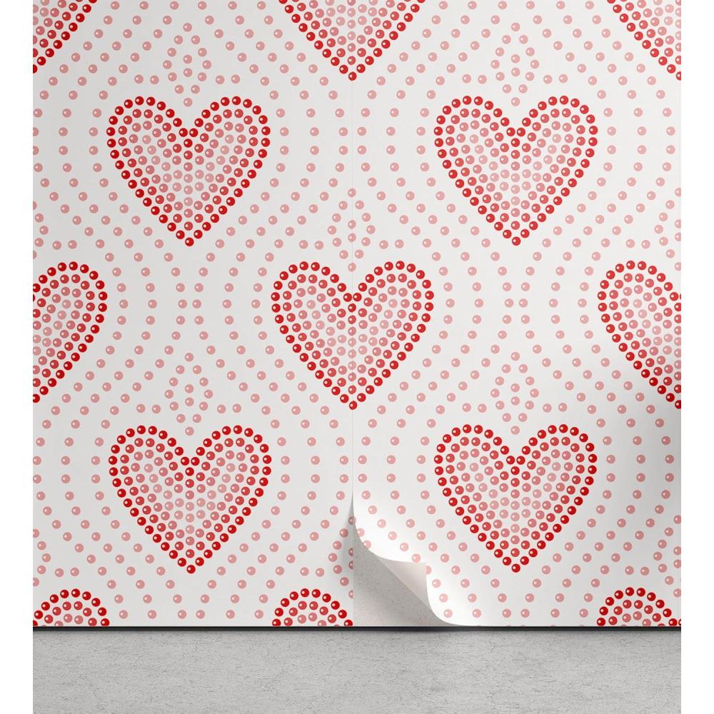imageAmbesonne Pearls Peel amp Stick Wallpaper for Home Dotted Heart Pattern Love Themed Illustration Valentines Day Adornment SelfAdhesive Living Room Kitchen Accent 13 x 100 Blush Cream Red
