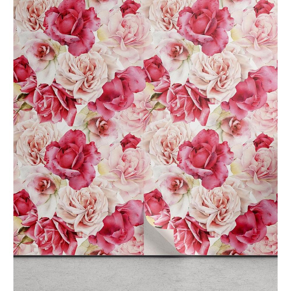 imageAmbesonne Pink Roses Peel amp Stick Wallpaper for Home Romantic Spring Garden Blooming Flowers Nature Art Valentine Blossom SelfAdhesive Living Room Kitchen Accent 13 x 36 Magenta Blush Khaki