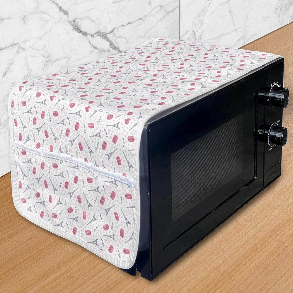 imageAmbesonne Purple Microwave Oven Cover Unlucky Black Cat with Heart Filled Backdrop Valentines Day Animal Fun Water Resistant Organizer with Pockets for Kitchen 36 x 12 Lavender Pink BlackPink Grey White