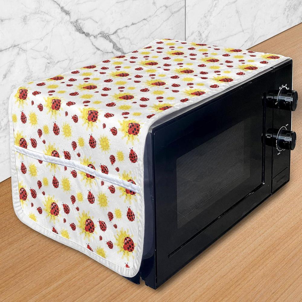 imageAmbesonne Purple Microwave Oven Cover Unlucky Black Cat with Heart Filled Backdrop Valentines Day Animal Fun Water Resistant Organizer with Pockets for Kitchen 36 x 12 Lavender Pink BlackRed Black Yellow