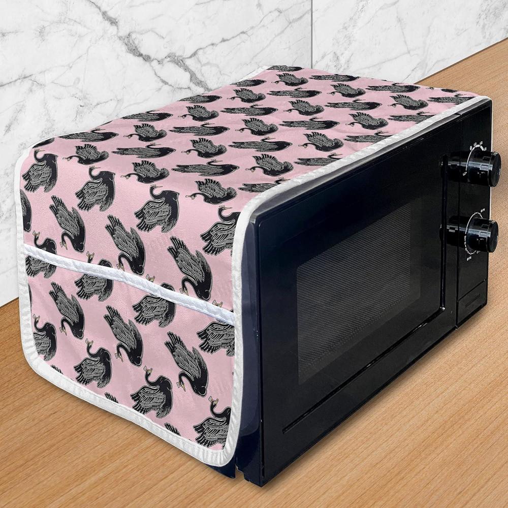 imageAmbesonne Purple Microwave Oven Cover Unlucky Black Cat with Heart Filled Backdrop Valentines Day Animal Fun Water Resistant Organizer with Pockets for Kitchen 36 x 12 Lavender Pink BlackPale Pink Black