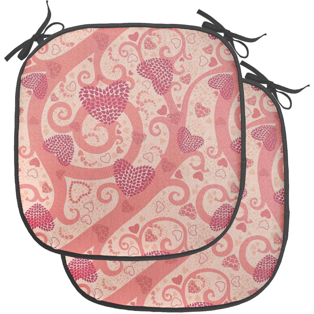 imageAmbesonne Romantic Chair Seating Cushion Set of 2 Flowers Hearts Valentines Celebration Birthday Lovers Twiggy Branches AntiSlip Seat Padding for Kitchen amp Patio 16x16 Coral Pale Peach Pink