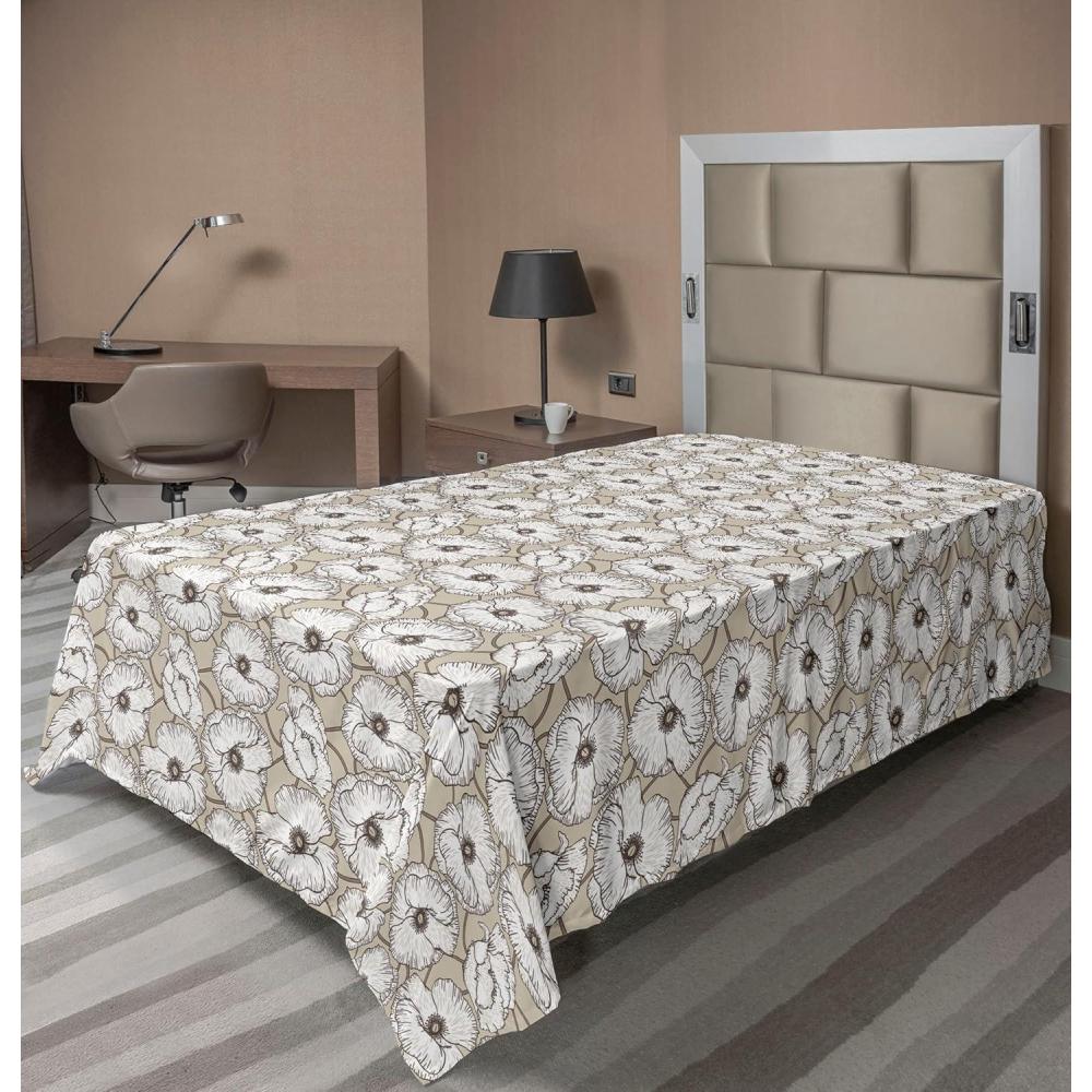 imageAmbesonne Romantic Flat Sheet Valentines Day Kiss Love Me and You Lettering with Blooming Flowers Soft Comfortable Top Sheet Decorative Bedding 1 Piece King Size Pastel Pink Grey EggshellDark Eggshell Brown White
