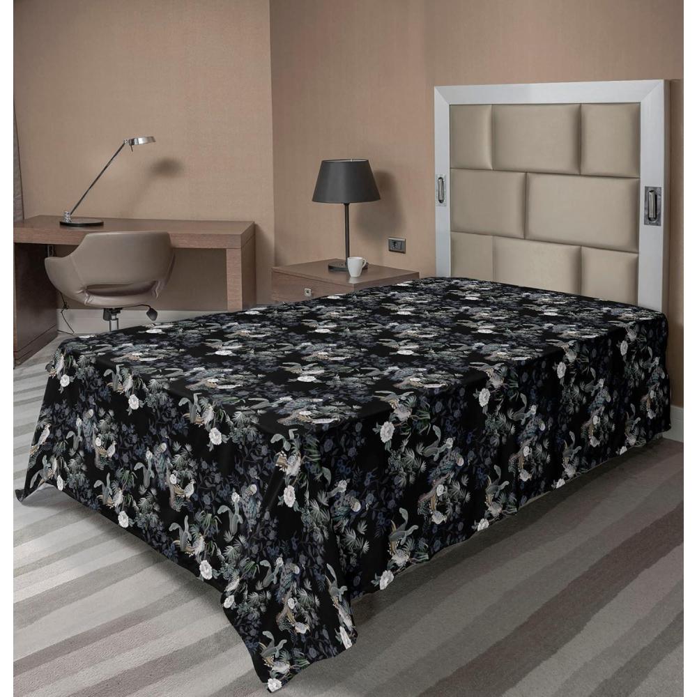imageAmbesonne Romantic Flat Sheet Valentines Day Kiss Love Me and You Lettering with Blooming Flowers Soft Comfortable Top Sheet Decorative Bedding 1 Piece King Size Pastel Pink Grey EggshellCharcoal Grey and Sage Green