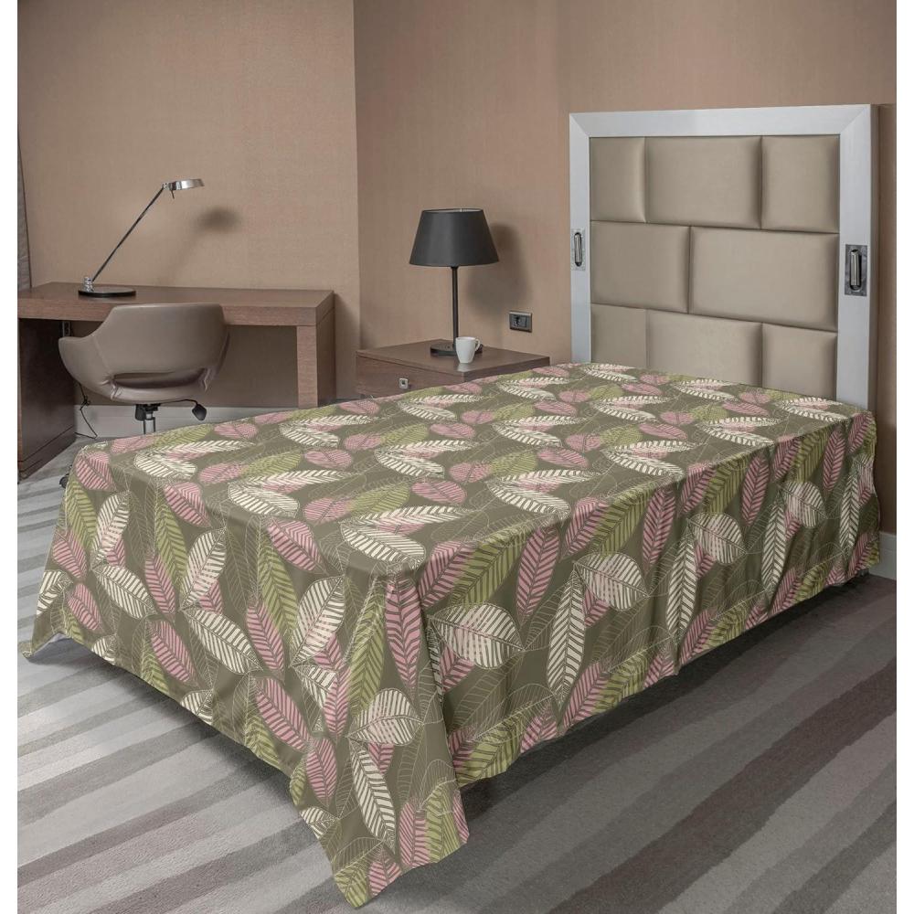 imageAmbesonne Romantic Flat Sheet Valentines Day Kiss Love Me and You Lettering with Blooming Flowers Soft Comfortable Top Sheet Decorative Bedding 1 Piece King Size Pastel Pink Grey EggshellGreen Brown Pale Pink