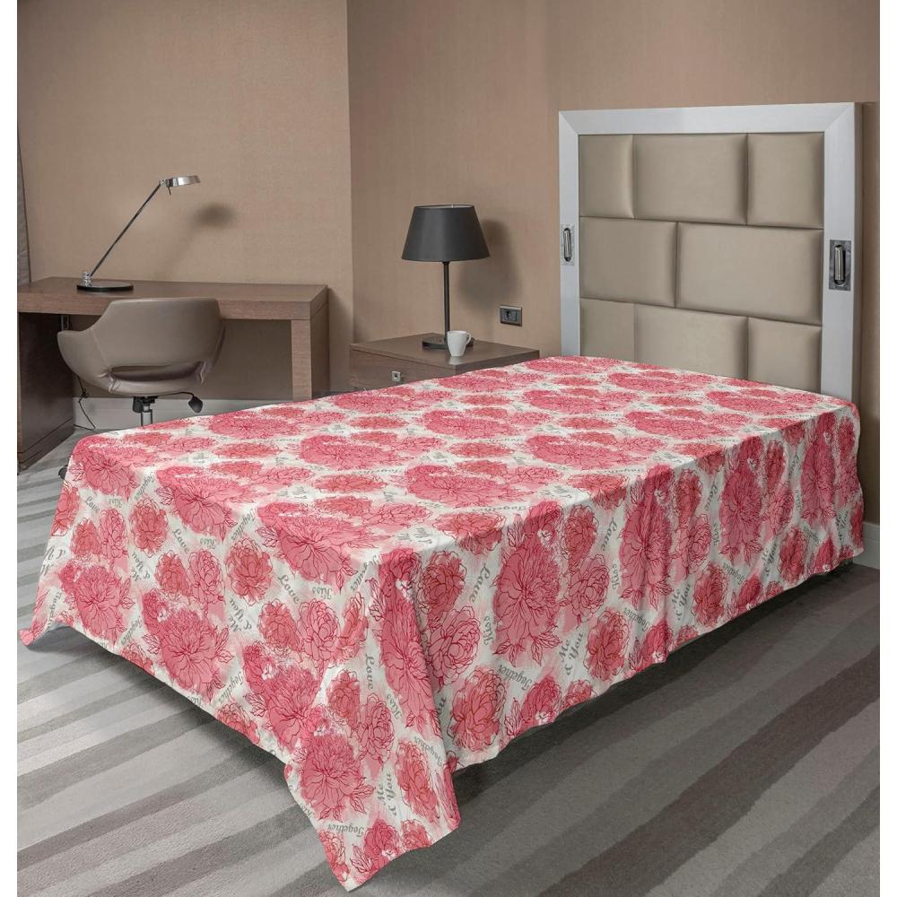 imageAmbesonne Romantic Flat Sheet Valentines Day Kiss Love Me and You Lettering with Blooming Flowers Soft Comfortable Top Sheet Decorative Bedding 1 Piece King Size Pastel Pink Grey EggshellPastel Pink Grey Eggshell