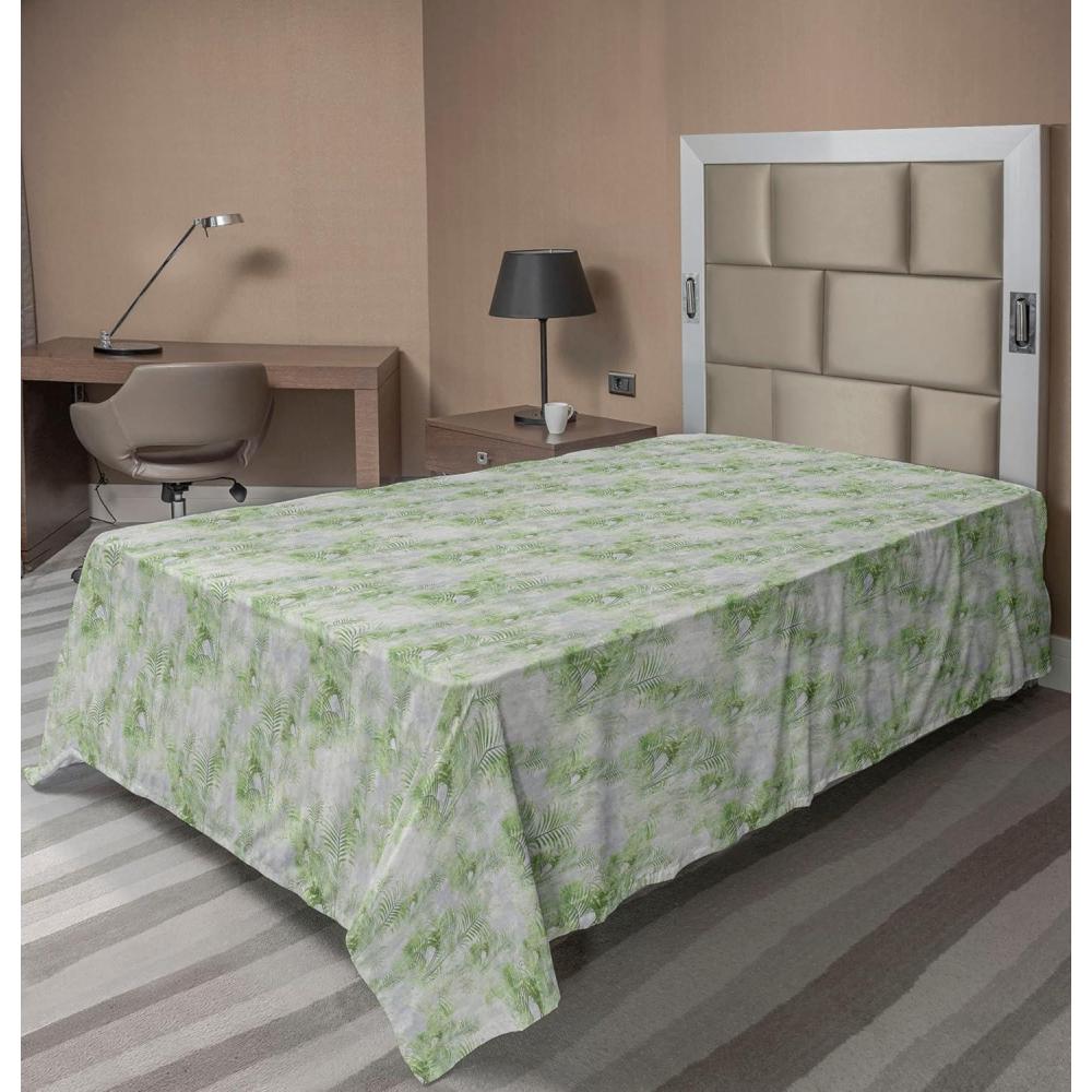 imageAmbesonne Romantic Flat Sheet Valentines Day Kiss Love Me and You Lettering with Blooming Flowers Soft Comfortable Top Sheet Decorative Bedding 1 Piece King Size Pastel Pink Grey EggshellPale Grey Lime Green