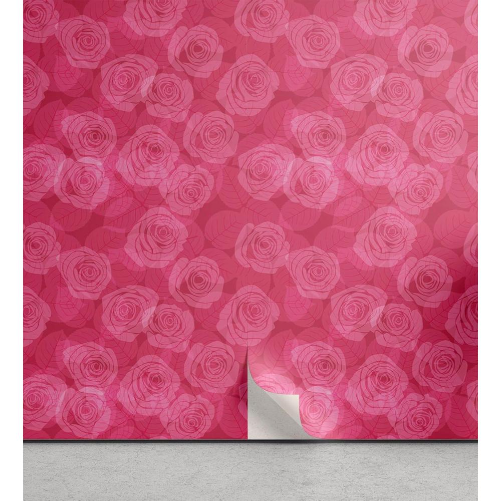 imageAmbesonne Rose Peel amp Stick Wallpaper for Home Shades of Pink Gentle Seasonal Flora Romance Love Theme Valentines Day Inspired Design SelfAdhesive Living Room Kitchen Accent 13 x 36 Pink